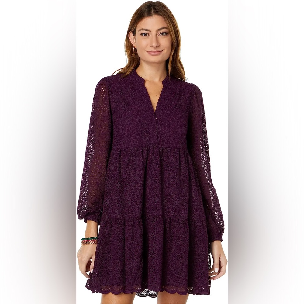 Lilly Pulitzer, NWT, Winona Cherry Ganache long-sleeved eyelets